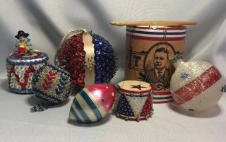 Vintage Holiday Patriotic Tree Ornaments 4th Of July Red White & Blue