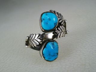 Vintage Zuni Navajo Sterling Silver & 2 Blue Turquoise Ring Adjustable Sz 6.  5