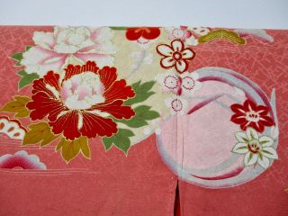 JAPANESE KIMONO SILK ANTIQUE HOUMONGI / BIRD & FLOWER / EMBROIDERY /63 4
