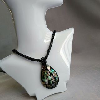 Shell Abalone Necklace Mexican Folk Art Boho Hippie Festival Jewelry