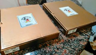 RARE MATCHED SET 90s Mickey Minnie Mouse 11x14 SEIKO JAPAN Art Glass Clocks 6