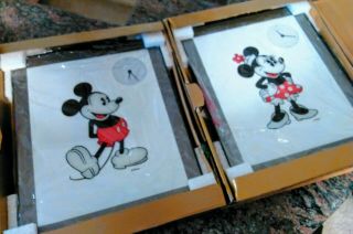 RARE MATCHED SET 90s Mickey Minnie Mouse 11x14 SEIKO JAPAN Art Glass Clocks 7