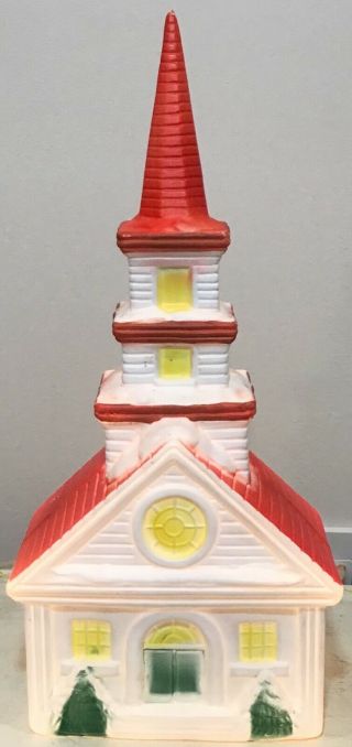 Rare Vintage Christmas Hard Plastic Blow Mold Church Cathedral Lighted 16”