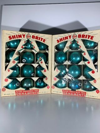 24 Vintage Shiny Brite Christmas Ornaments Blue Green Ombre Two Toned