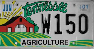 Tennessee 2001 Single Agriculture License Plate W150 Vg Cond