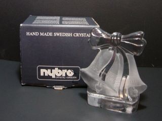 Nybro Swedish Crystal Holiday Bells Tealight Holder Etched Glass