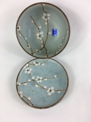 Sousaku Handmade Japanese Porcelain Rice Bowl & Dish Blue Cherry Blossoms