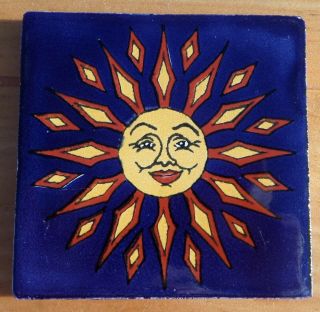 10 Talavera Mexican Pottery Tile 4 " Astronomy Celestial Sun Cobalt Blue Gold