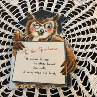 Vintage Greeting Card Graduation Owl Cap Google Eye Hallmark