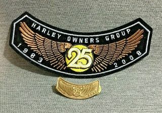 Harley Davidson Hog Owners Group 2008 Pin And Patch 25 Years