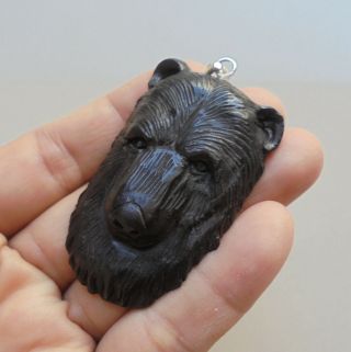 Bear Pendant,  Bear Carving From Buffalo Horn Carving With Silver Bail 041508