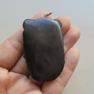 Bear Pendant,  Bear Carving From Buffalo Horn Carving with Silver Bail 041508 4