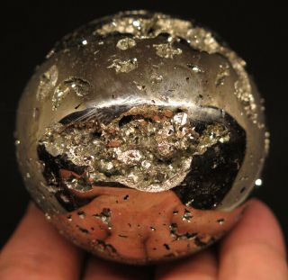 54mm 13oz Natural Pyrite Geode Crystal Sphere Ball