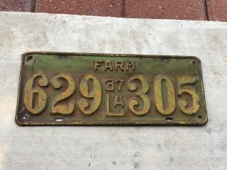 Rare 1937 Louisiana Farm License Plate Plate John Deere Tractor Colors