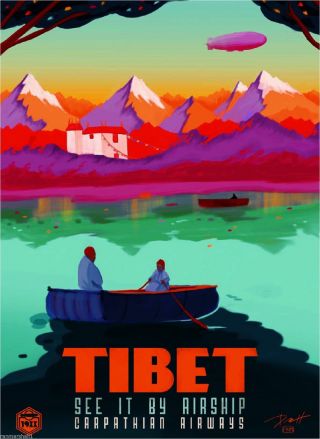 Tibet See It By Airship China Chinese Orient Travel Advertisement Poster