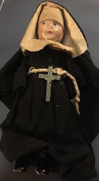 Antique Catholic Nun Sister German Composition Doll In Habit Cross 7” Rare