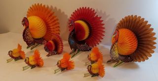 10 VTG Honeycomb Die Cut Thanksgiving Turkey Decorations - 3 Large - 7 Small 3
