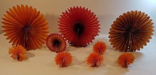 10 VTG Honeycomb Die Cut Thanksgiving Turkey Decorations - 3 Large - 7 Small 7