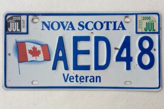 Rare 2008 Nova Scotia Veteran License Plate Aed48 Canada Flag Vet 2006