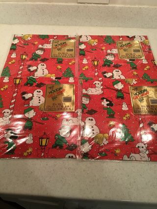 Vintage Hallmark Snoopy Peanuts Christmas Gift Wrap Wrapping Paper 4 Pack