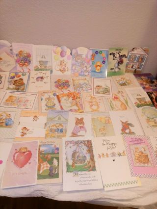 50 - Vintage All Occasion Cards Artist Illustrated Mice Bunny Bear Hippo Cat