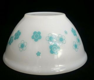 Retro Vintage Agee Bazaar Pyrex Bowl Flowers Floral Turquoise Aqua 7 " Great Cond