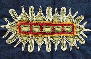 Blue Hand - Embroidered Tribal Applique Kutch India Mirror Fabric Embroidery