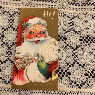 Vintage Greeting Card Christmas Hi Santa Claus Gold Cute