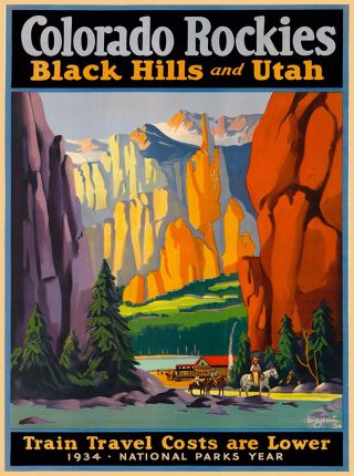 Colorado Rockies Black Hills Utah Vintage Train United States Travel Art Poster