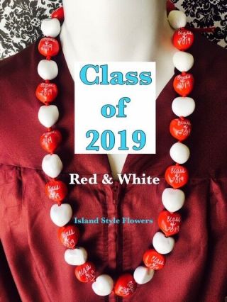 Hawaiian Kukui Nut Lei Class Of 2019 Graduation Lei Necklace Red White Nwt