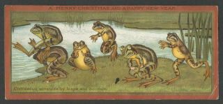 M41 - Frogs Play Leap - Frog - Large Victorian Xmas Card