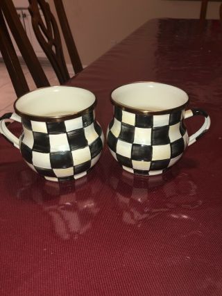 2 Mackenzie - Childs Courtly Check Enamelware Cups Mugs