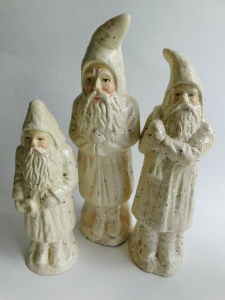 3 Vintage White Glitter Folk Art Old time Santa Claus Figurines Phillippines 2
