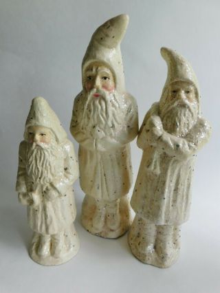3 Vintage White Glitter Folk Art Old time Santa Claus Figurines Phillippines 3