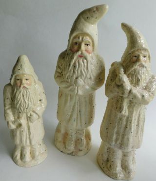 3 Vintage White Glitter Folk Art Old time Santa Claus Figurines Phillippines 5