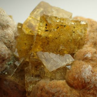 Fluorite Golden Crystals On Baryte Frohnau,  Germany