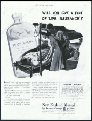 1943 Us Army Nurse Medic Field Hospital Art England Mutual Vintage Print Ad