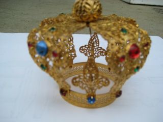 Vintage Infant Jesus Of Prague Statue Jeweled Filigree Crown