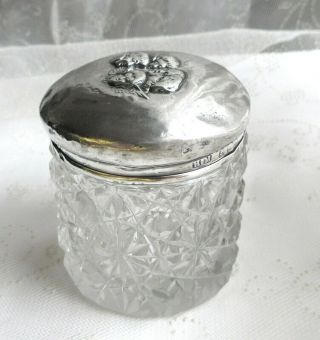 Antique Victorian Small Sterling Silver Cut Crystal Angel Trinket Jar England