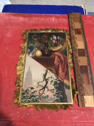 Victorian Christmas Card Fringed,  Large Prang