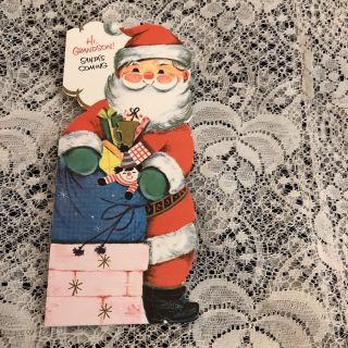 Vintage Greeting Card Christmas Santa Claus Toys In Sack Chimney Gibson