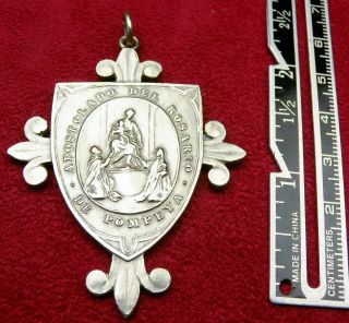 Rare Antique Franciscan Pilgrimage Virgin Of The Rosary Of Pompei Silver Medal