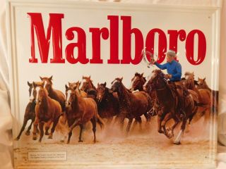Vintage Marlboro Man Cigarettes 1984 Cowboy W/ Running Horses Advertising Sign