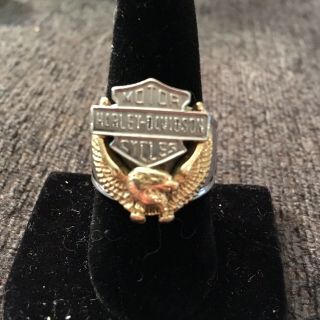 Officially Licensed 10k Gold Stainless Harley Davidson Eagle Ring Size 8.  5