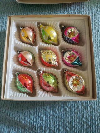 1 Box Vintage Christmas Teardrops 3 Indents Romania Commadore Ornaments