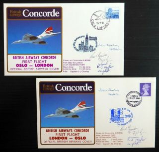 Norway 1984 Concorde Ba Oslo - London & Return Pilot Signed Pair See Below Bp38