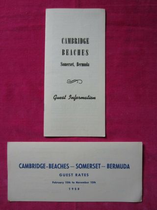 Vintage Brochure Cambridge Beaches/somerset,  Bermuda 1958 Guest Rates Cottage