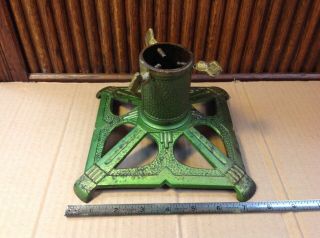 Vintage Cast Iron Mini Christmas Tree Stand Green With Gold Trim 2