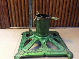 Vintage Cast Iron Mini Christmas Tree Stand Green With Gold Trim 3