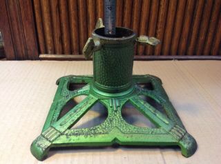 Vintage Cast Iron Mini Christmas Tree Stand Green With Gold Trim 4